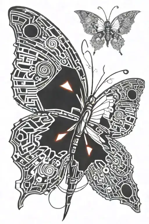 cyber sigilism butterfly with a semicolon body tattoo design idea
