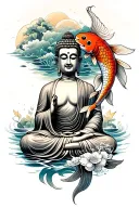 buddha with koi fish tattoo design idea
