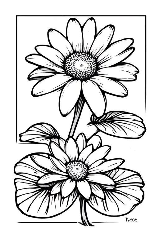 daisy, violet, water lily pad tattoo design idea