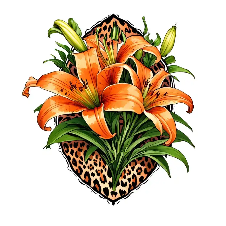 orange lillies with leopard print surrounded tattoo design idea
