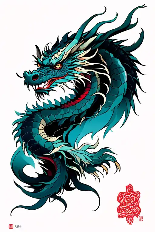 Cyberpunk and Dragon and Samurai tattoo design idea