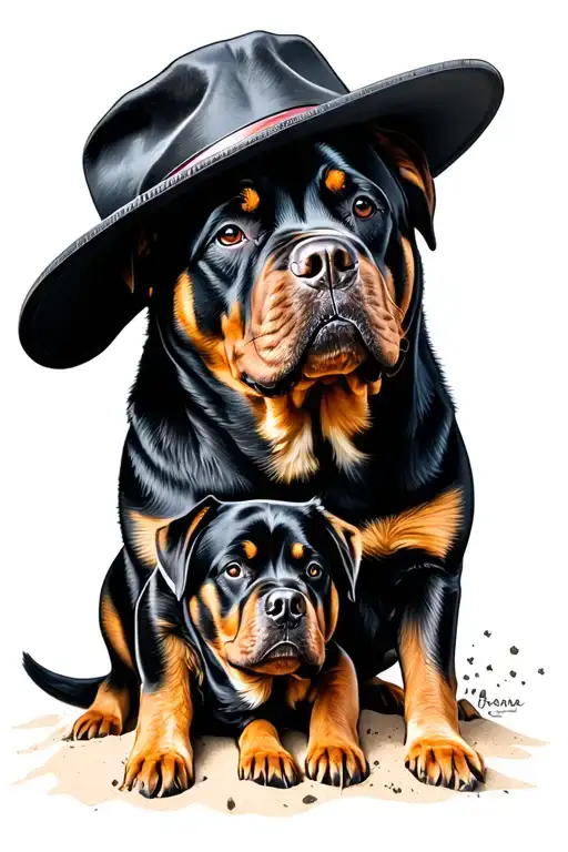 I want a sand watch that carries a family with a dog that is rotTweiler tattoo design idea