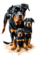 I want a sand watch that carries a family with a dog that is rotTweiler tattoo design idea