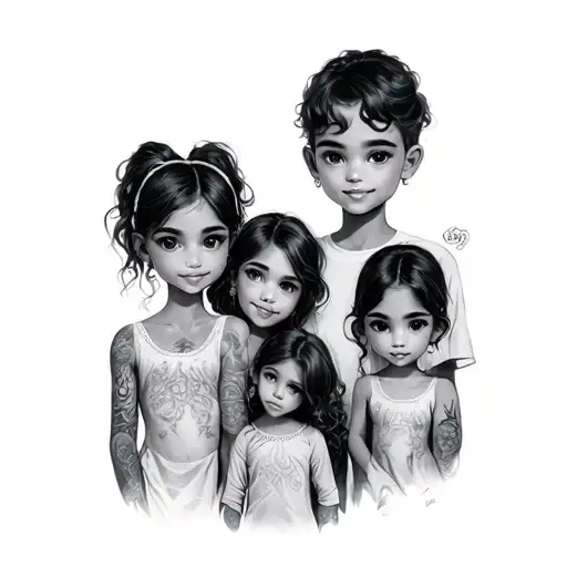 familia de 5 2 girl 1 boy and 2 parents tattoo design idea