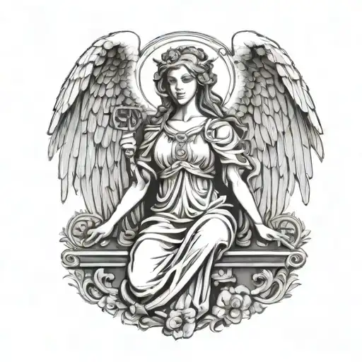 stoic virtues discipline Justice wisdom female angel tattoo design idea