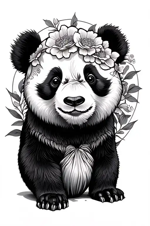 Panda with small japanese details inspired tattoo design idea
