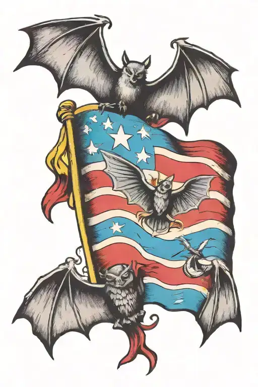 trans flag colors, bats flying tattoo design idea