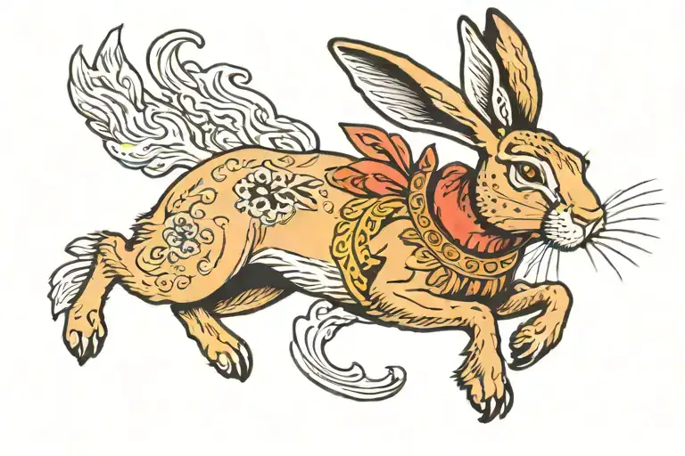 hare running tattoo design idea