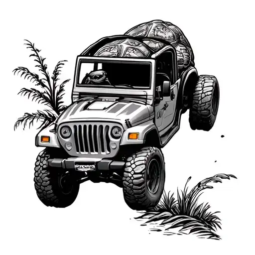 turtles driving in two door jeep tattoo design idea