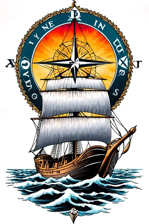 nordic compass viking ship tattoo design idea