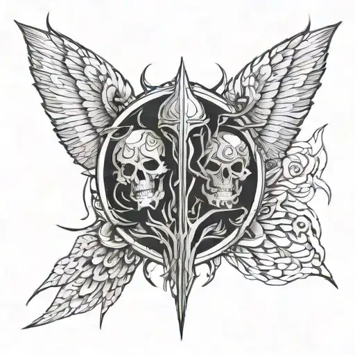 A tattoo representing the duality of life inspired by Slipknot's concept using berserk manga style  tattoo design idea