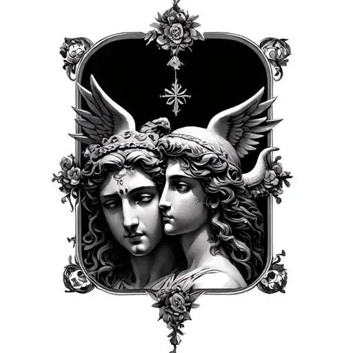 God Eros and Psyche Greek mythology tattoo design idea