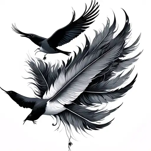 feathers and birds flying away tattoo design idea