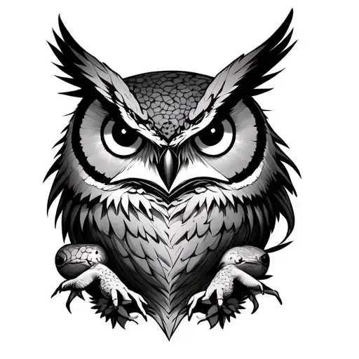 Create a gothic male tattoo that contains an owl and a frog like those in Naruto but not exactly that tattoo design idea