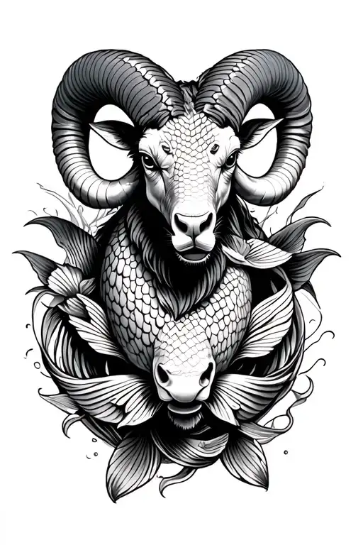ram with 2 koi fish around it tattoo design idea
