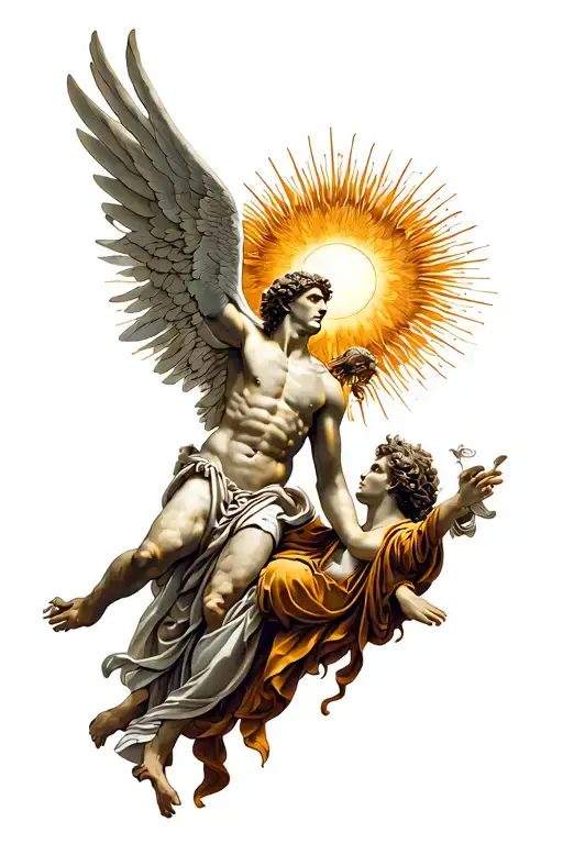 Greek mythology tattoo featuring Icarus and the sun tattoo design idea