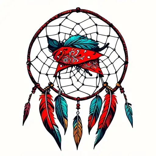 dream catcher wearing red bandana tattoo design idea