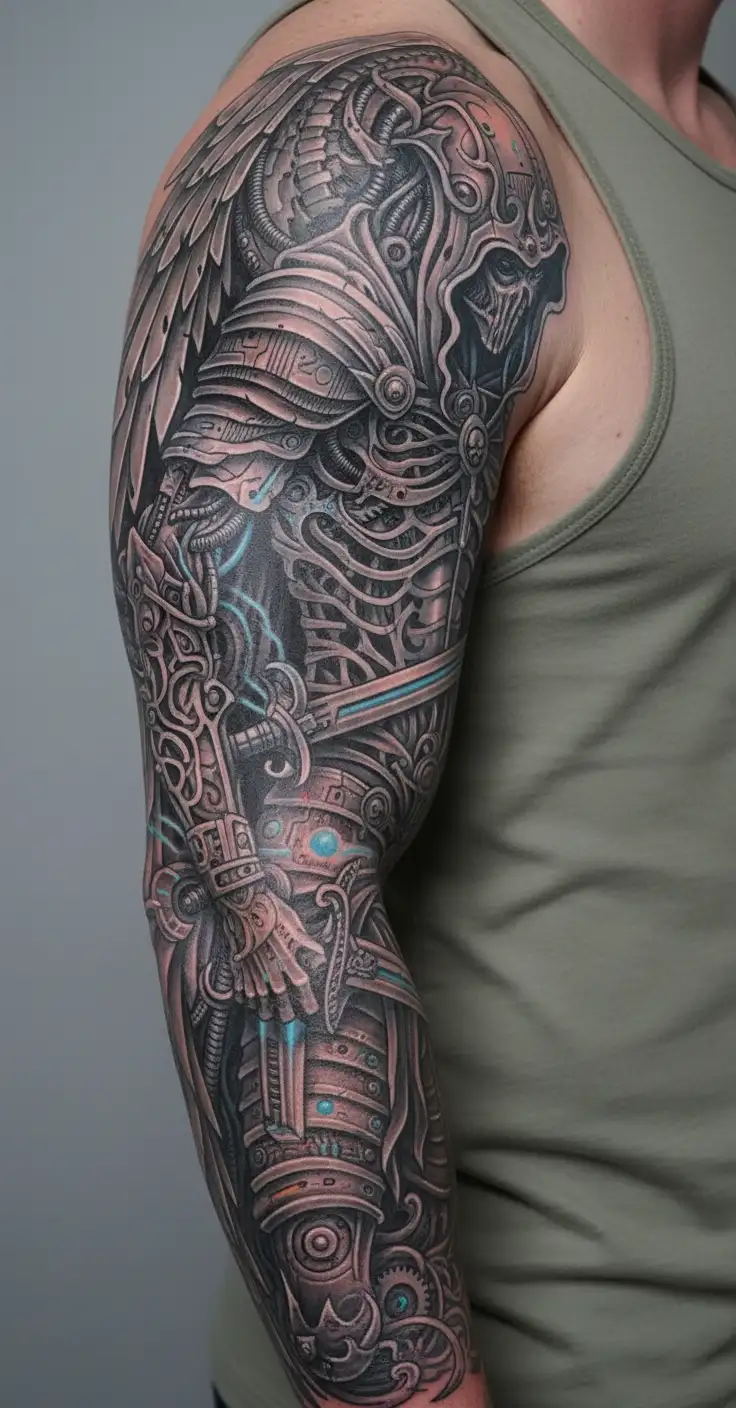 hooded angel holding a sword tattoo design idea