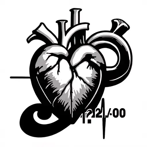 heartbeat line with 126 embedded with time stamp 12;00 tattoo design idea