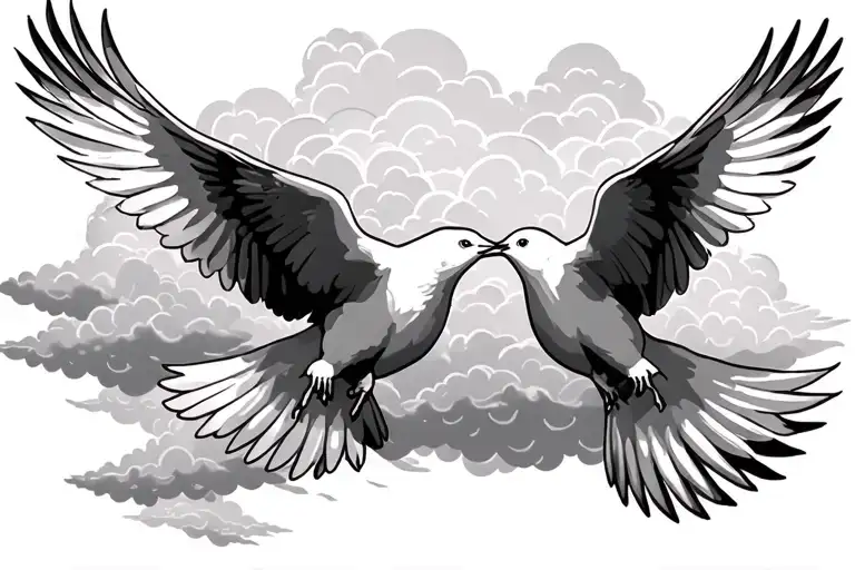 doves flying over storm clouds tattoo design idea