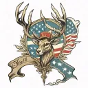 antlers rifle flag waving tattoo design idea