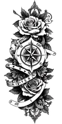 filigree design with playing cards, compass and roses tattoo design idea