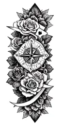 filigree design with playing cards, compass and roses tattoo design idea