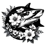 shark surrounded by flowers tattoo design idea