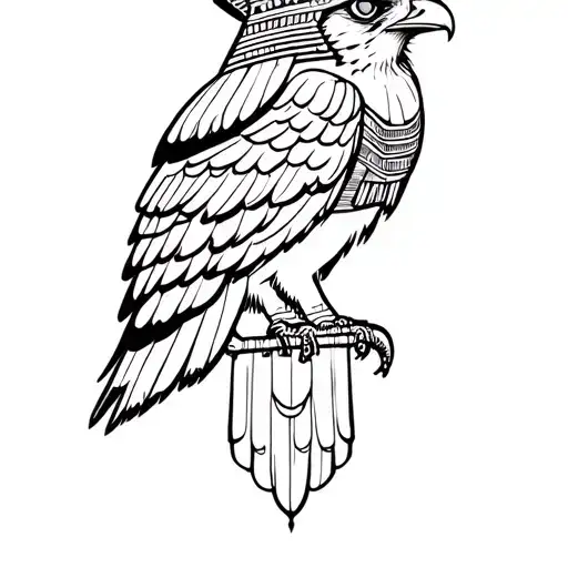 egyptian falcon with pharao crown on head tattoo design idea