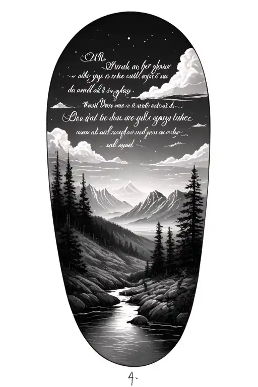 realistic landscape tattoo featuring a bible verse tattoo design idea