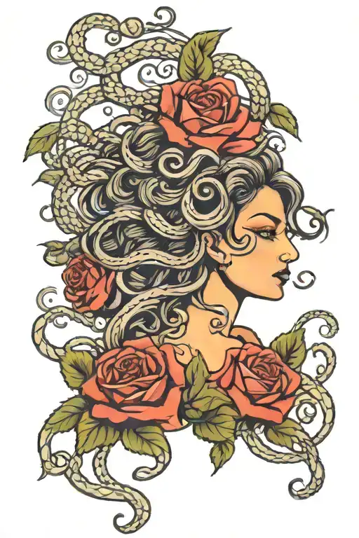 Medusa with roses tattoo design idea