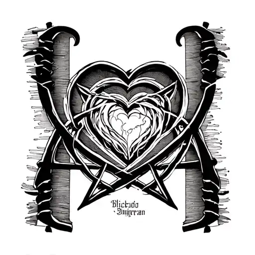 blickdio written on the spine with a heartagram  tattoo design idea