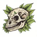 Dinosaur skull with leaves tattoo design idea