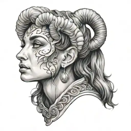 Aries girl with a man's hand on her throat tattoo design idea
