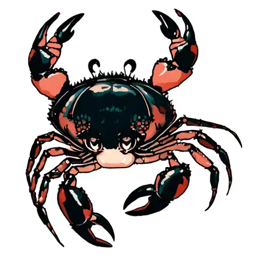 Horny girl with black nail polish on her feet and crabs on her hands tattoo design idea