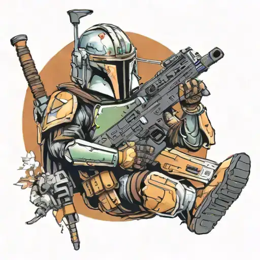 Japanese information words, warning signs and mandolorian contents tattoo design idea