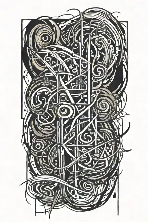 Random lines and detail with the name Raegan tattoo design idea