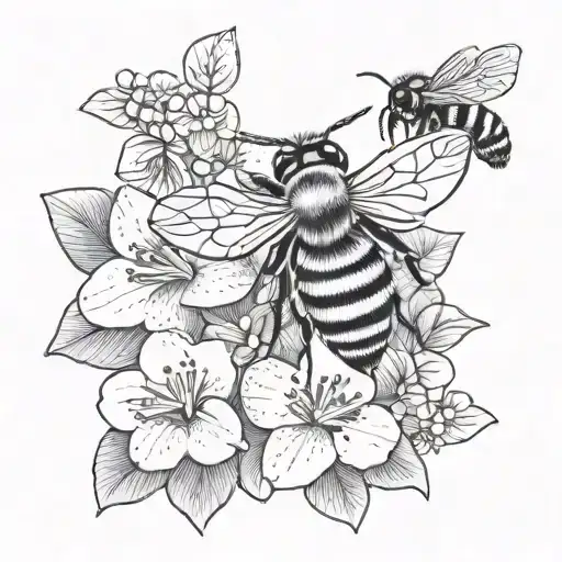 bees and violets tattoo design idea