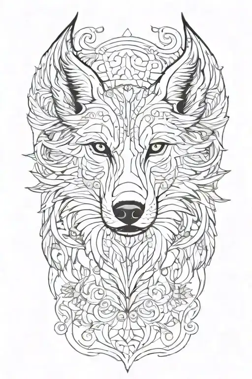 Wolf head with angel wings tattoo design idea