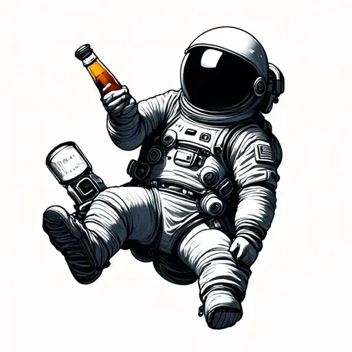floating astronaut with bottle in hand  tattoo design idea
