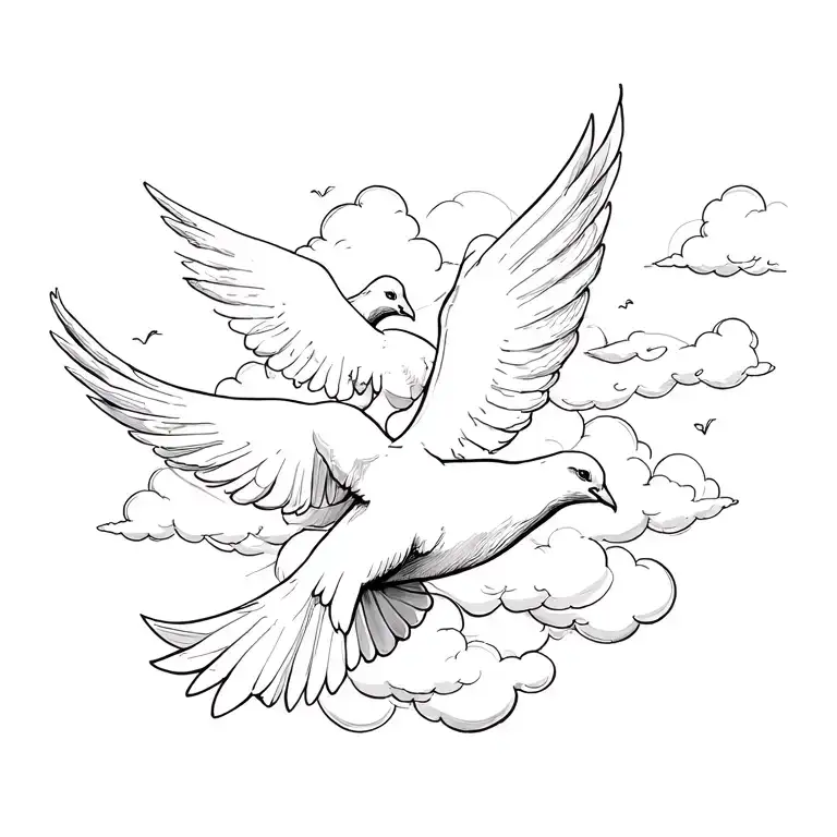 3 dove flying through clouds tattoo design idea