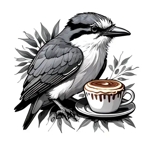 Kookaburra with a coffee cup and cake tattoo design idea