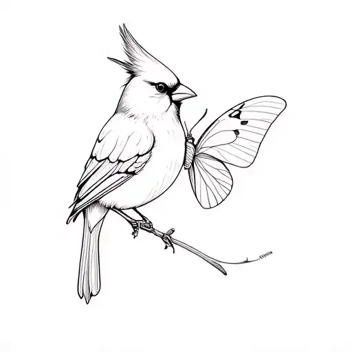 cardinal with butterfly  tattoo design idea