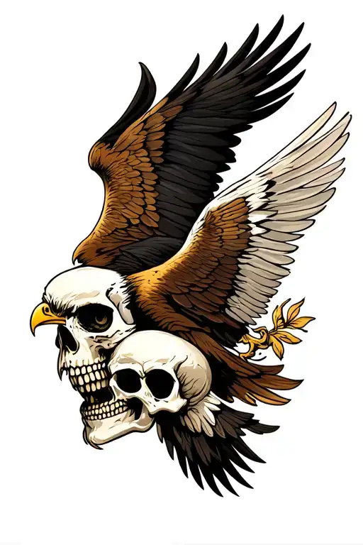 Eagle with wings around skull surrounded tattoo design idea