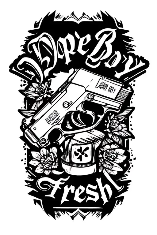 "Dope Boy Fresh" CASH GUNS AND DRUGS, DOPEBOY FRESH tattoo design idea