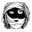 girls face, looking forward basic line drawing, half of the face to be normal the other half to have a scarf  tattoo design idea