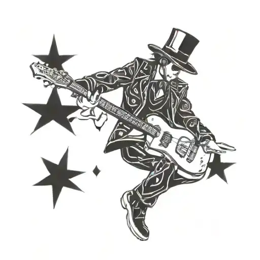 A sketch of a magician playing a guitar with cyber crime symbols floating around him tattoo design idea