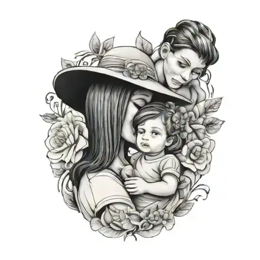 mother, daughter, grandchildren tattoo design idea