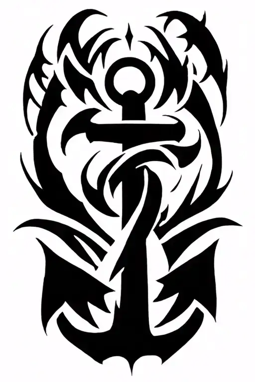 TRIBAL ANCHOR WITH CANCER RIBBON tattoo design idea