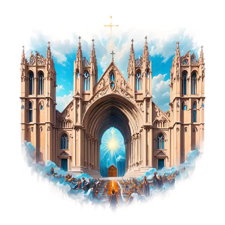 cathedral scene tattoo design idea